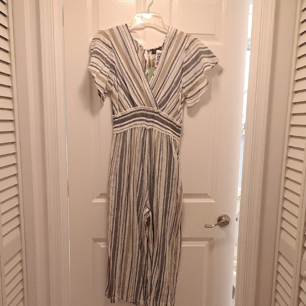 Striped Jumpsuit with V-Neck